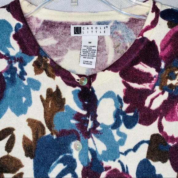 Carole Little Vintage Floral Cardigan Lambs Wool Medium - Picture 5 of 5